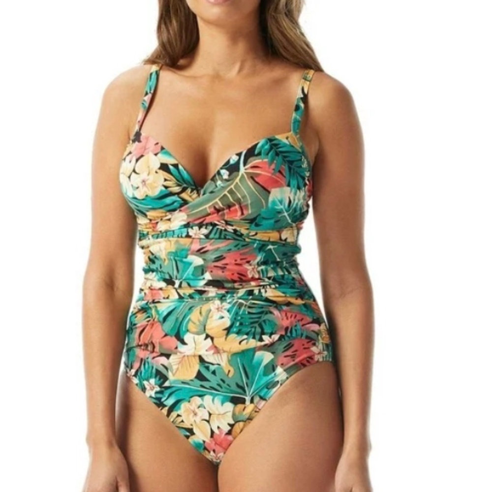 Coco Reef Womens Enrapture Tropical Vibrant Underwire One Piece Swimsuit 38D